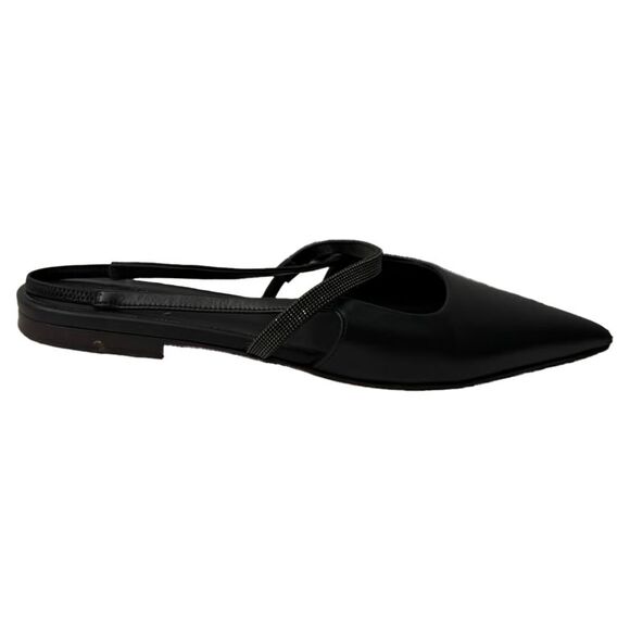 Brunello Cucinelli Shoes - Brunello Cucinelli Embellished Cutout Slingback Ballet Flats in Black Leather